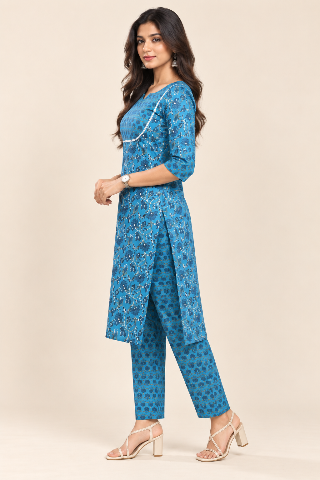 Blue Floral Kurta Pant Set