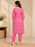 Pink Floral Kurta Pant Set
