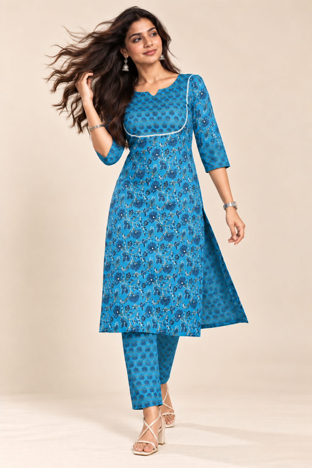 Blue Floral Kurta Pant Set
