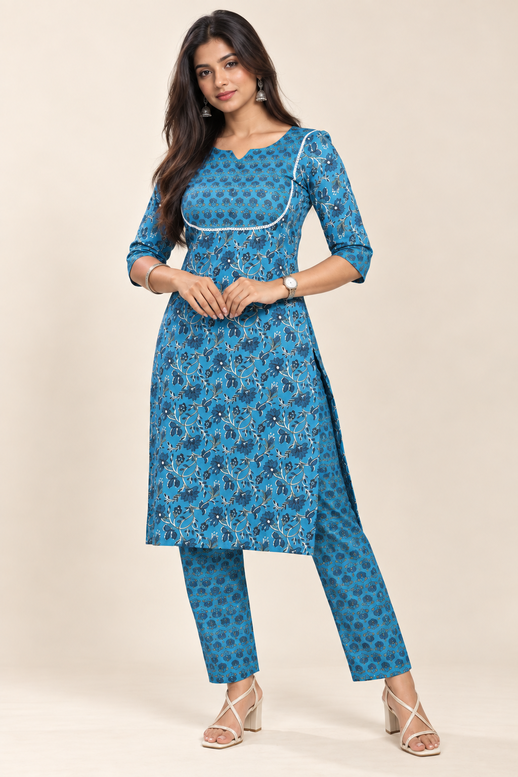 Blue Floral Kurta Pant Set