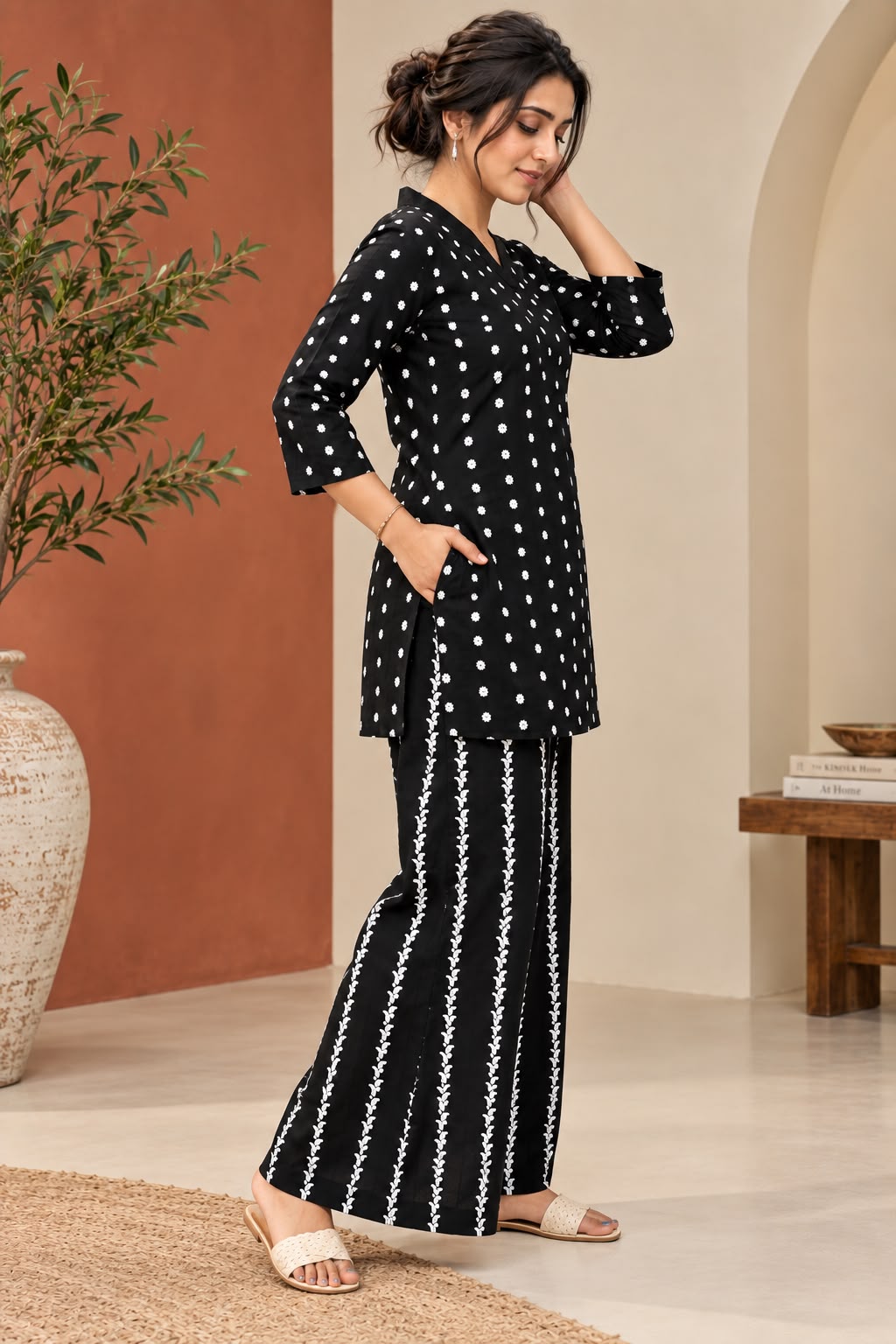 Black Flora Reyon Co-ord Set