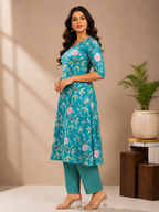 Aqua Floral Kurta Pant Set