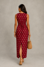 Maroon Printed Aline Midi Dress