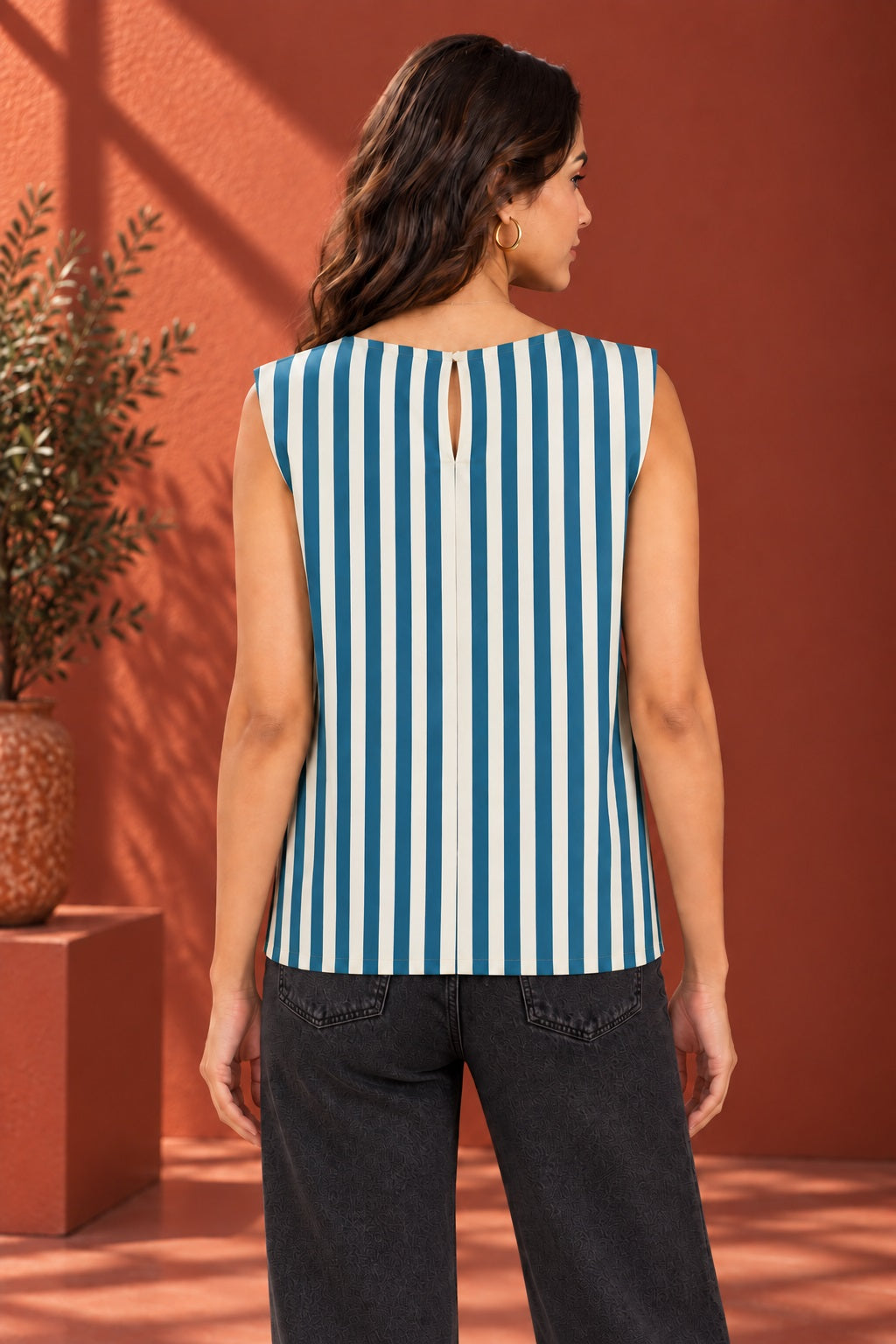 Azure Stripe Side-Button Top