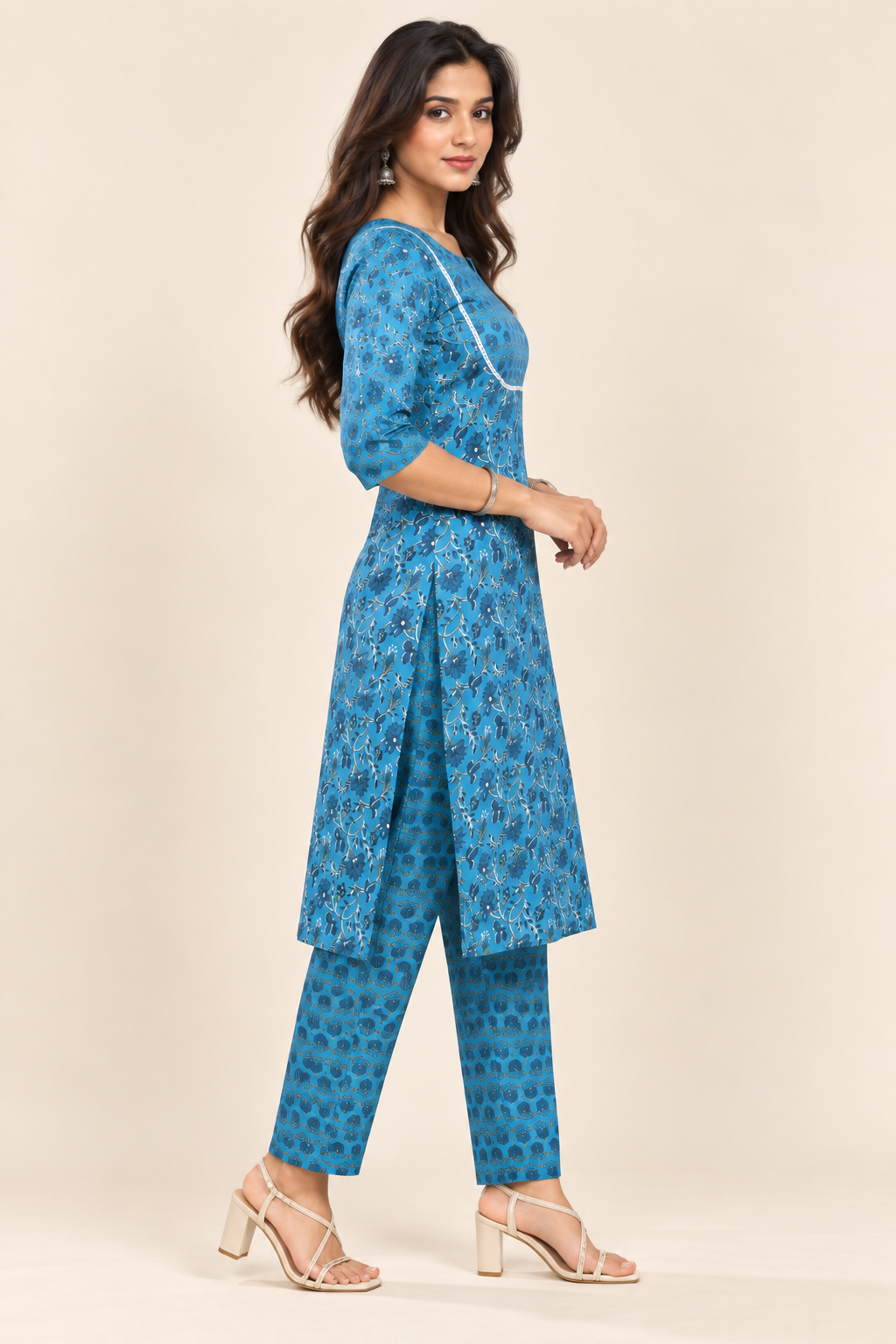 Blue Floral Kurta Pant Set