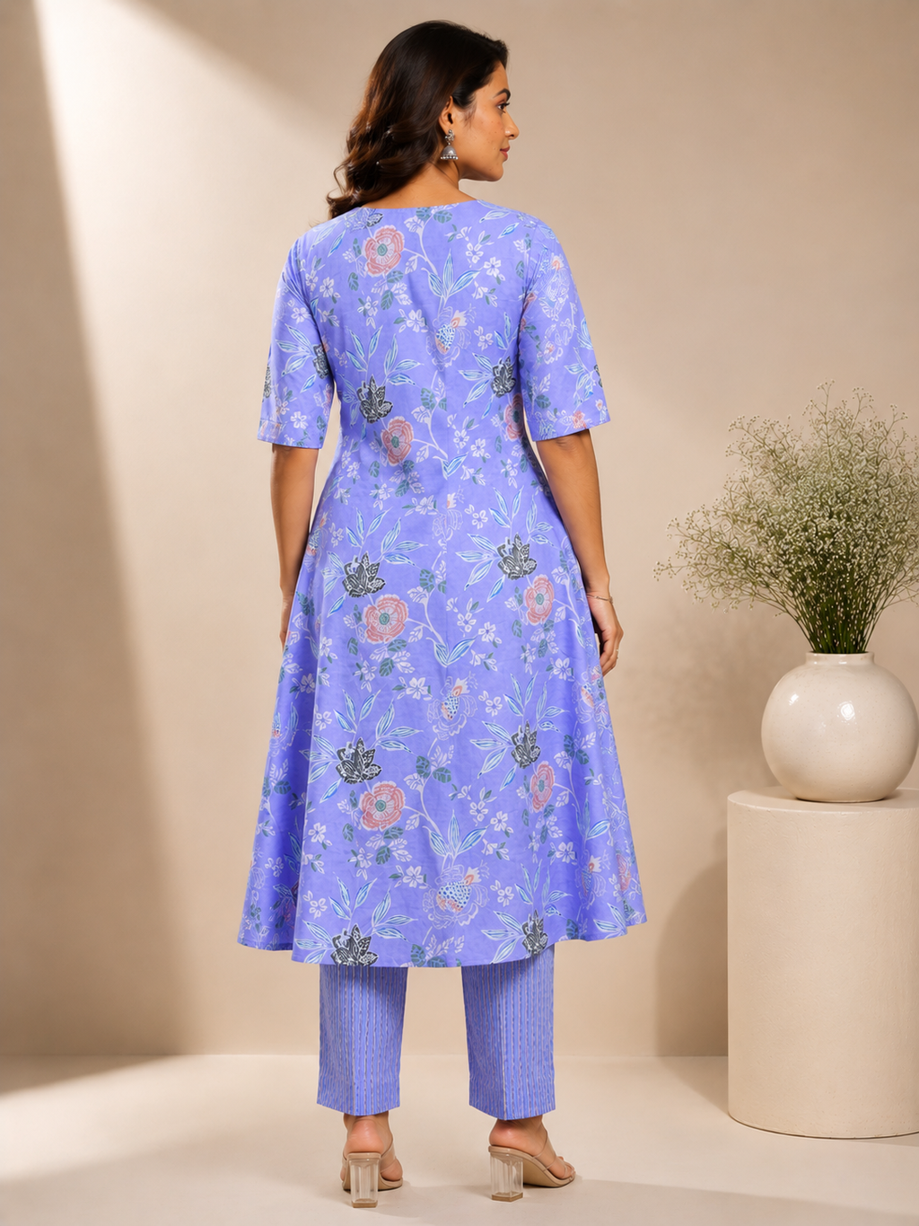 Lavender Floral Kurta Pant Set