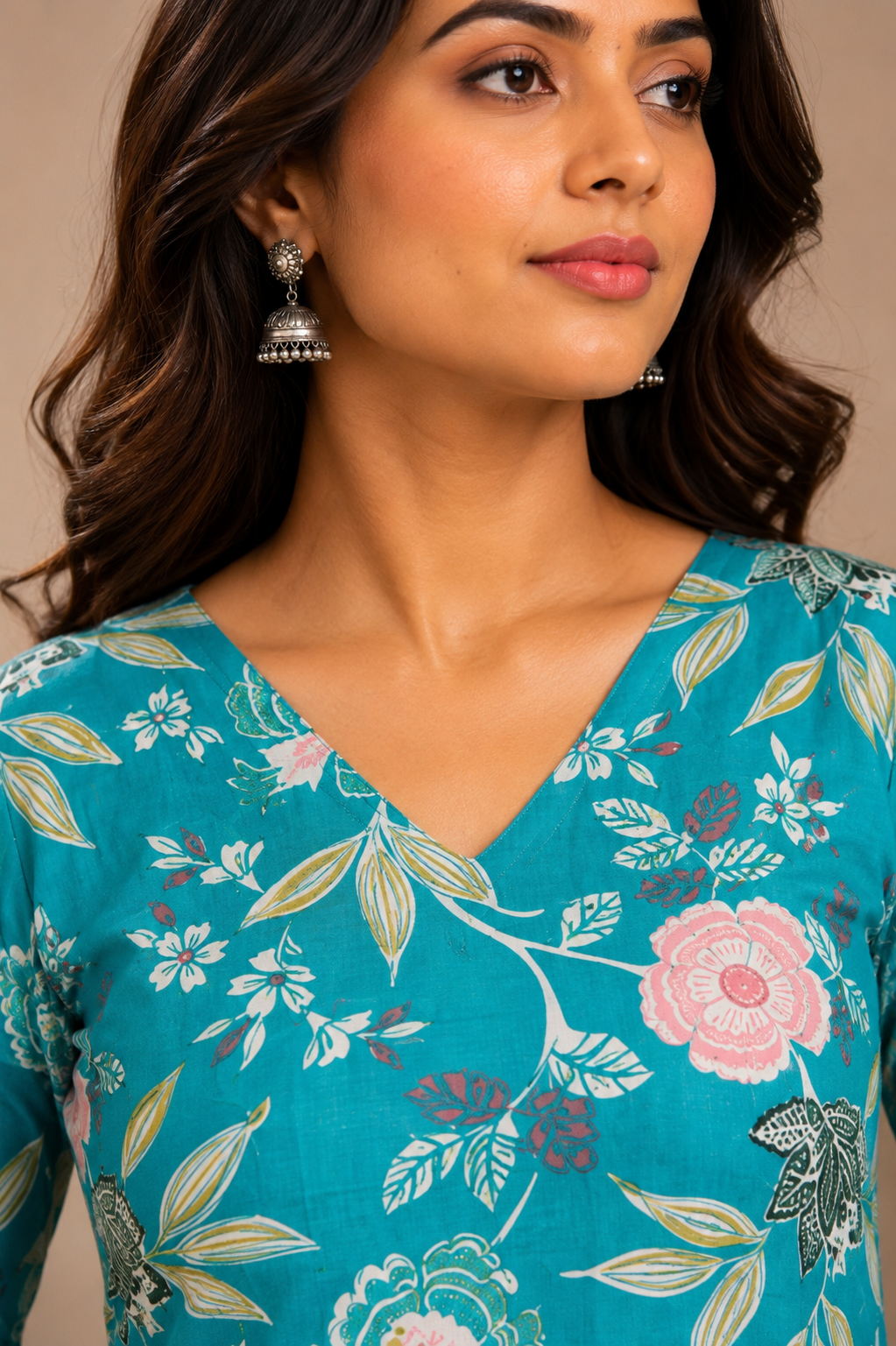 Aqua Floral Kurta Pant Set