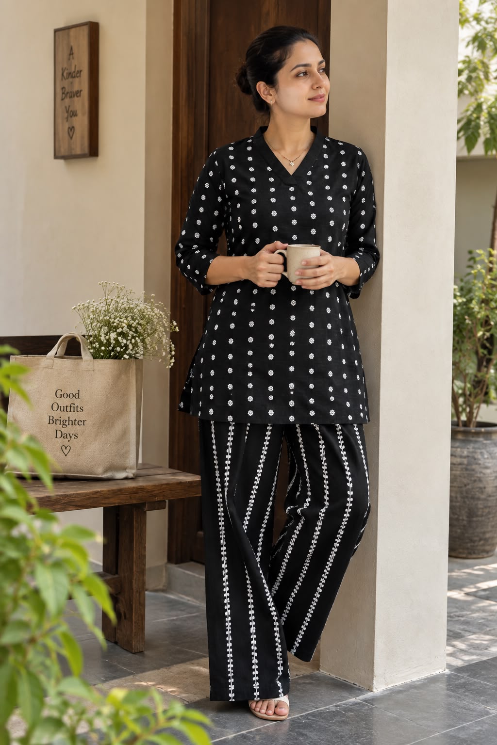 Black Flora Reyon Co-ord Set