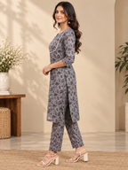 Grey Floral Kurta Pant Set