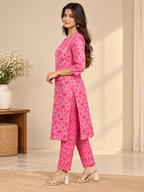 Pink Floral Kurta Pant Set