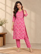 Pink Floral Kurta Pant Set