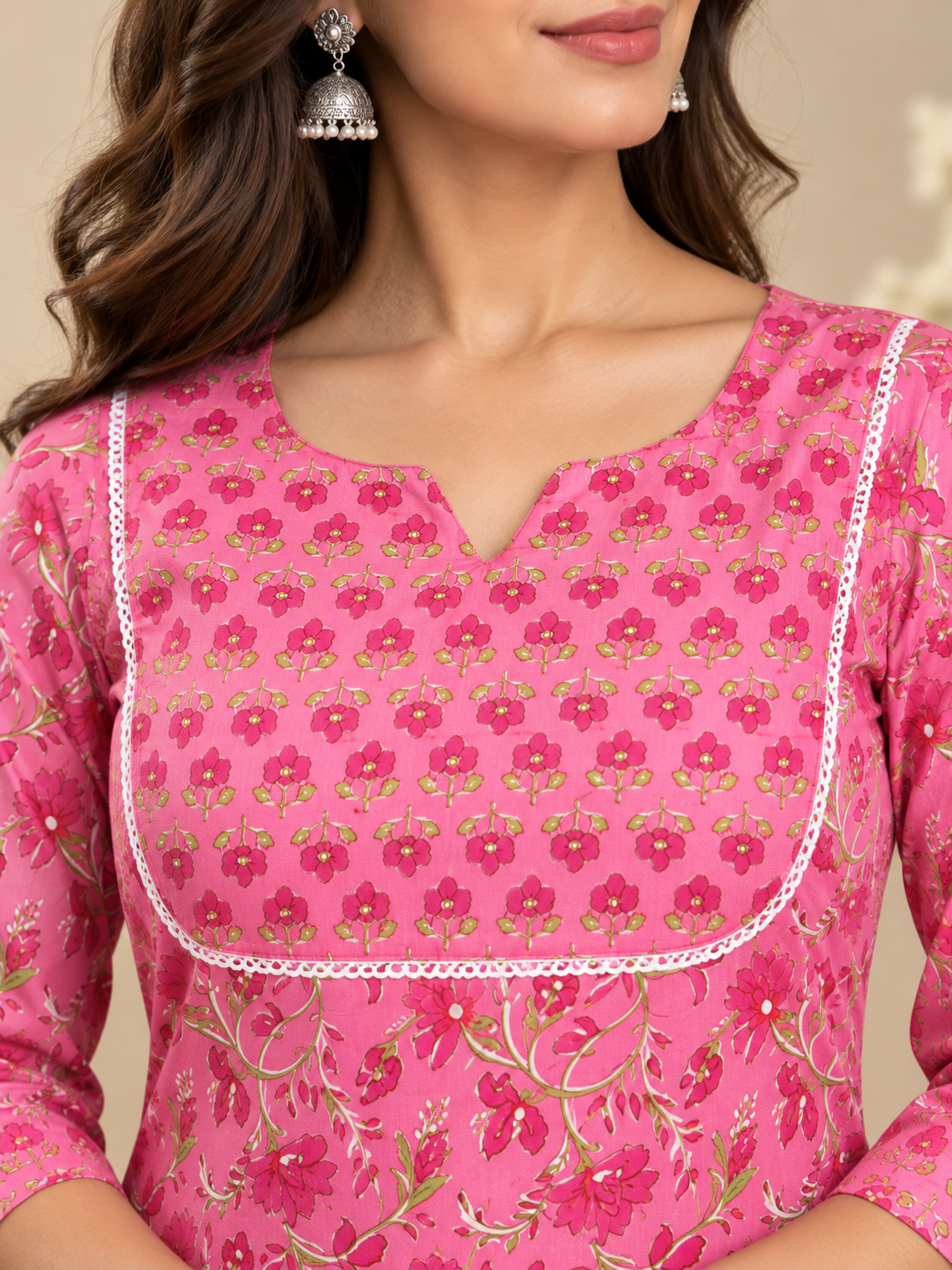 Pink Floral Kurta Pant Set