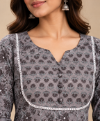 Grey Floral Kurta Pant Set