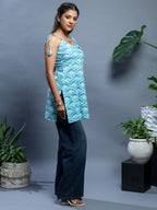 Aqua Geometric Sleeveless Top