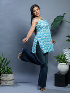 Aqua Geometric Sleeveless Top