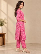 Pink Floral Kurta Pant Set