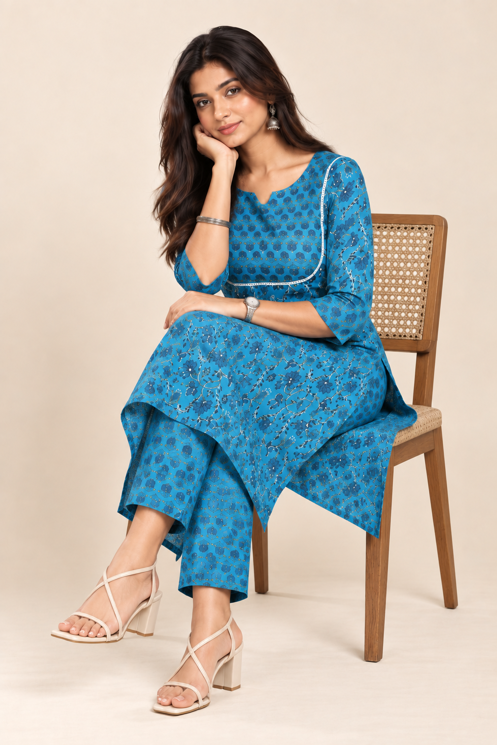 Blue Floral Kurta Pant Set