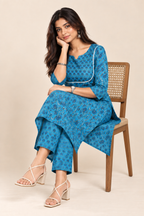 Blue Floral Kurta Pant Set