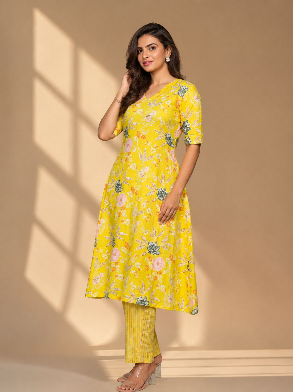 Sunshine Yellow Floral Kurta Pant Set