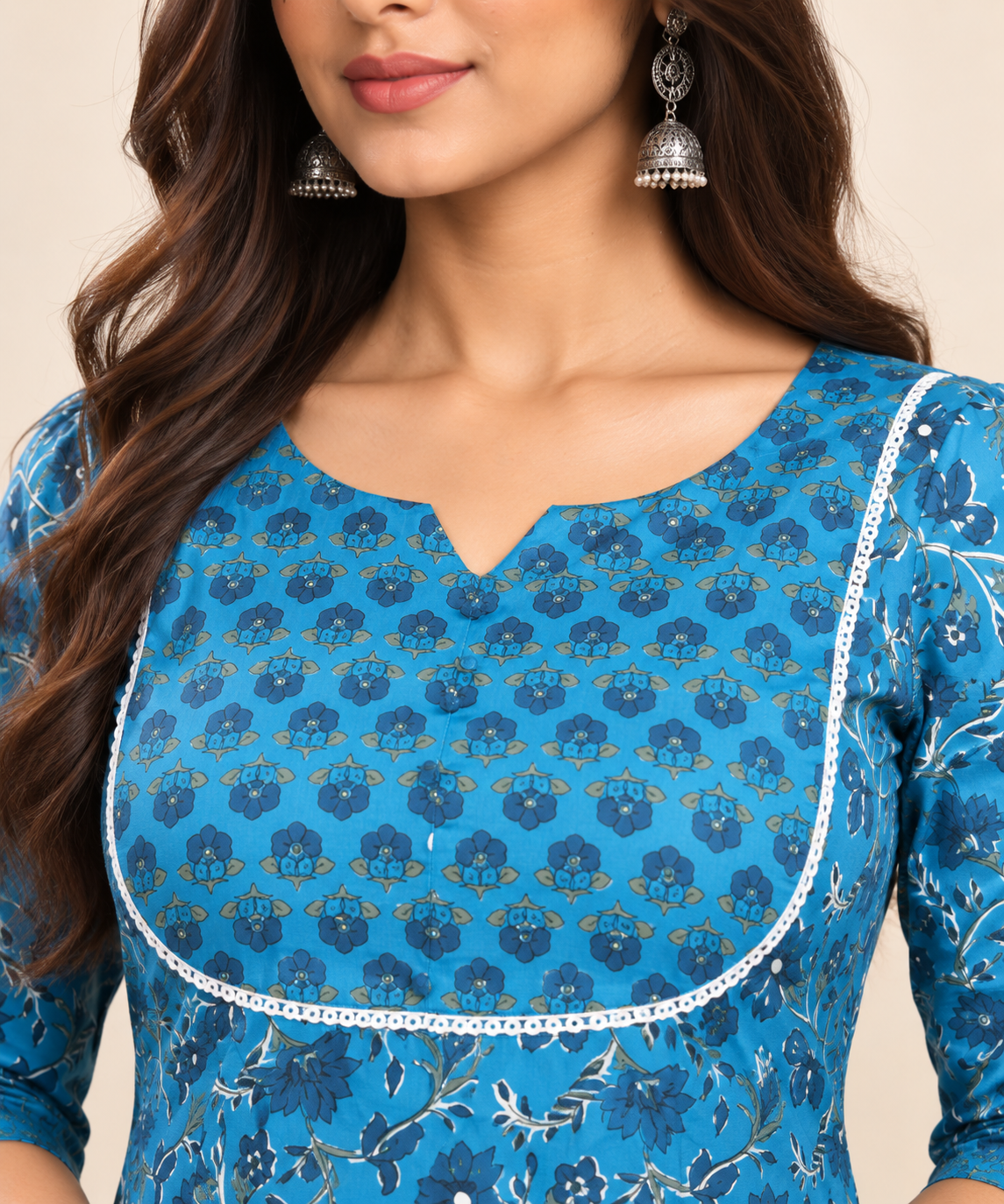 Blue Floral Kurta Pant Set