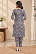 Grey Floral Kurta Pant Set