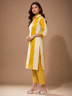 Mustard Ivory Printed Kurta Pant Set