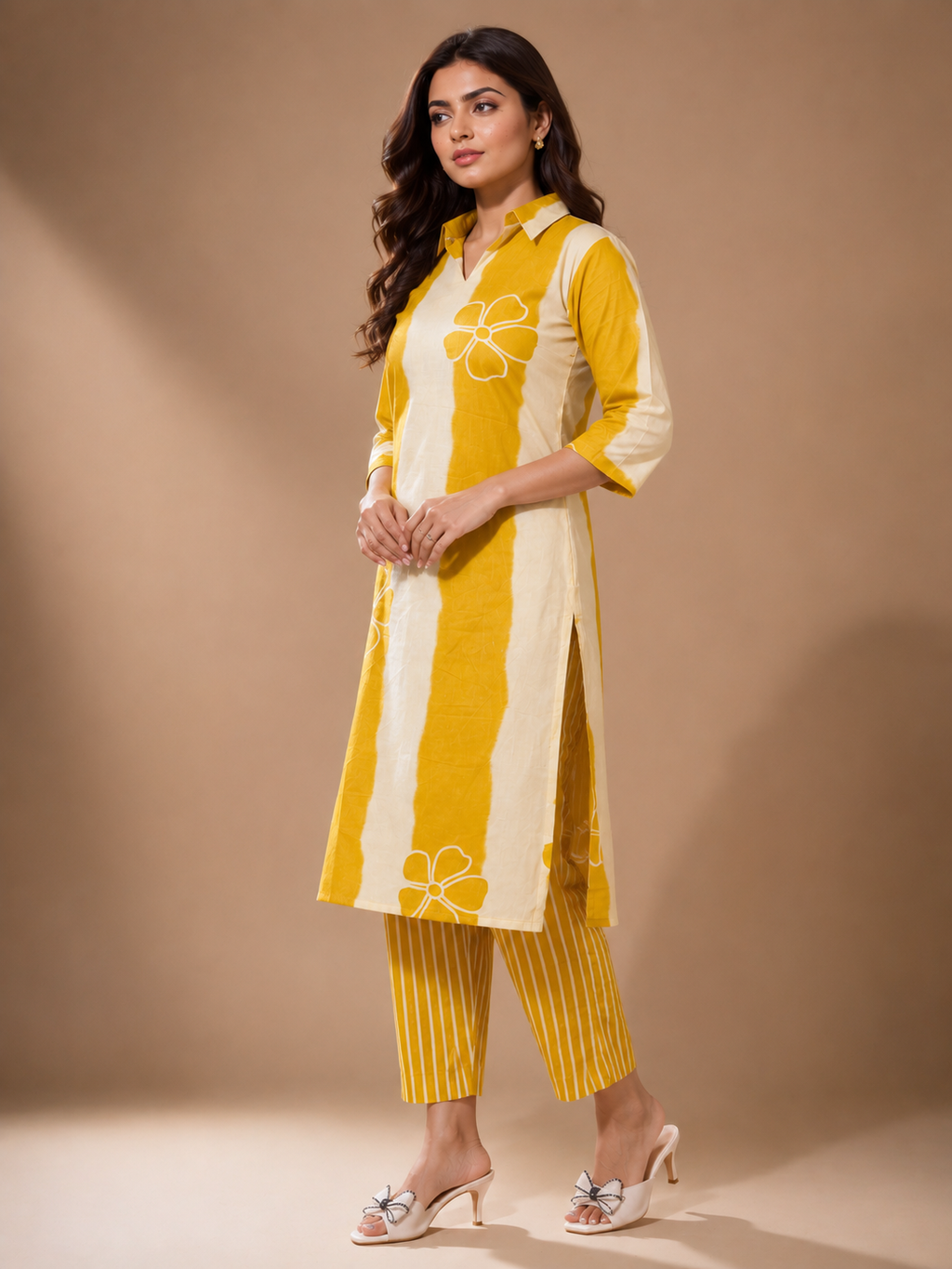 Mustard Ivory Printed Kurta Pant Set