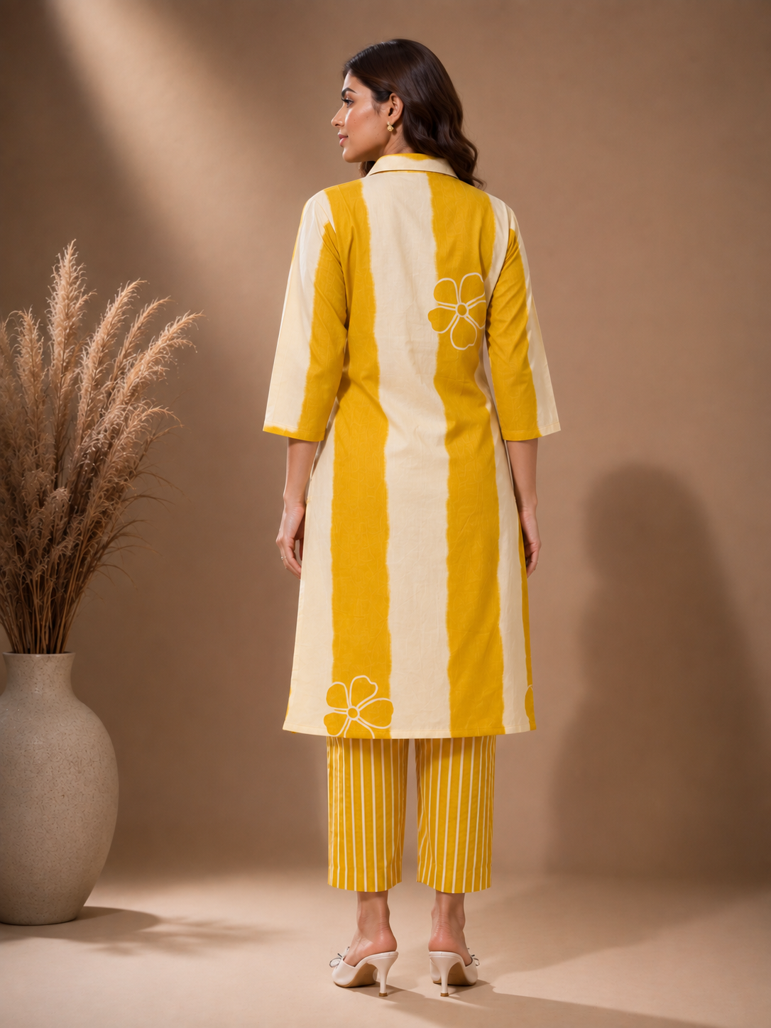 Mustard Ivory Printed Kurta Pant Set