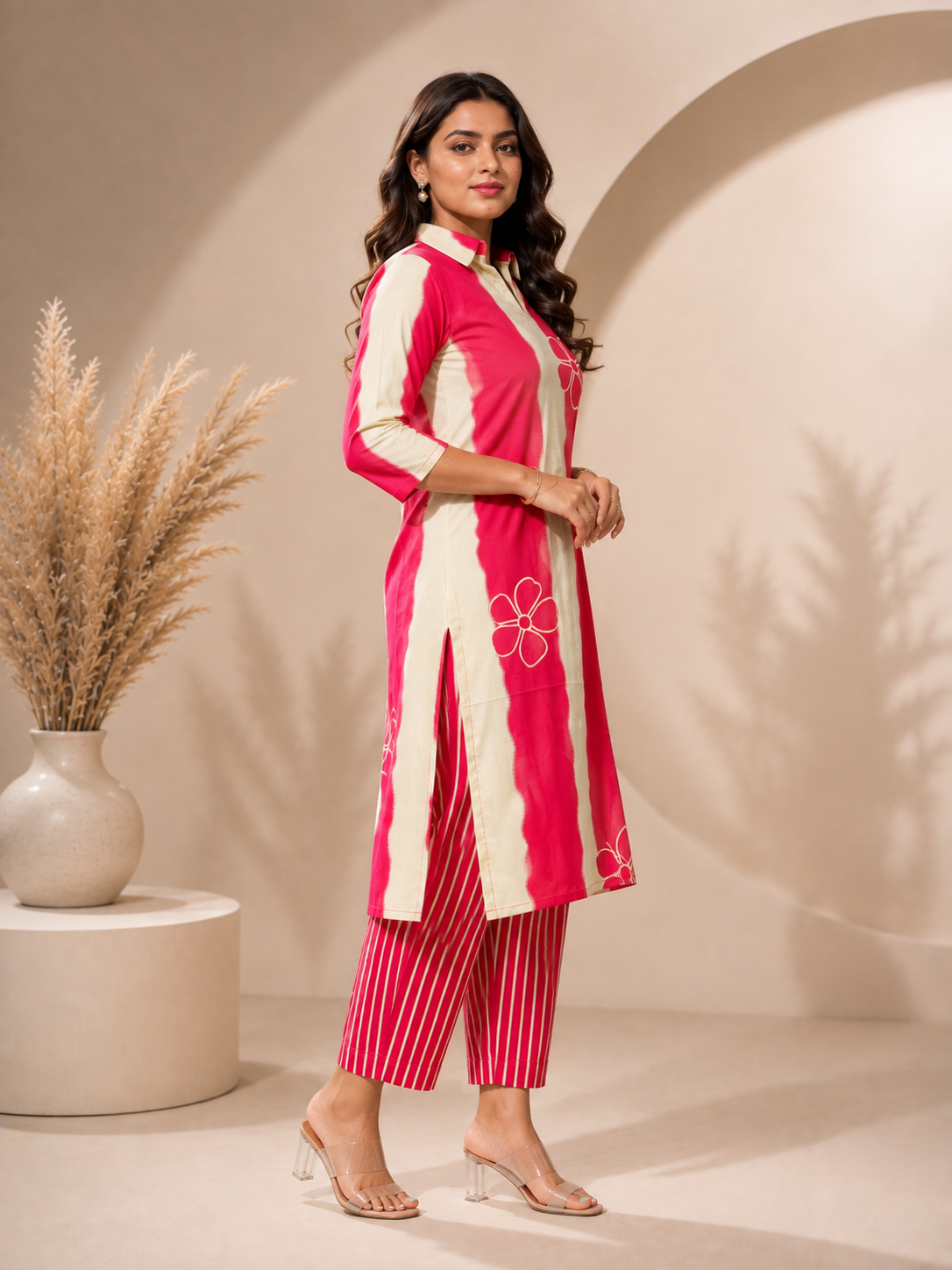 Pink Crimson Printed Kurta Pant Set