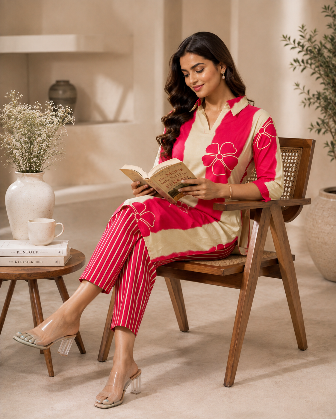 Pink Crimson Printed Kurta Pant Set