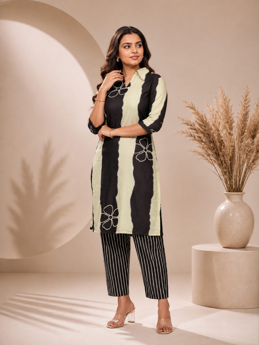 Black Ivory Printed Kurta Pant Set