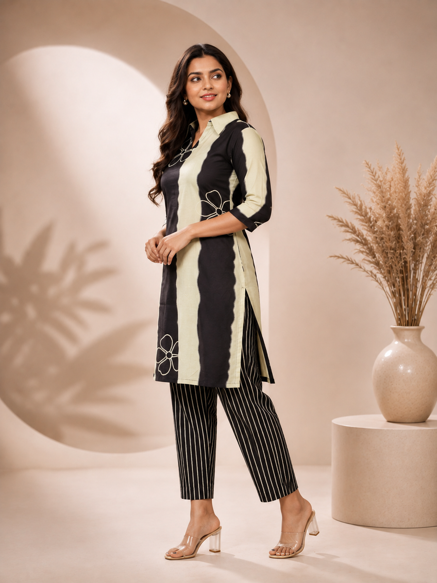 Black Ivory Printed Kurta Pant Set