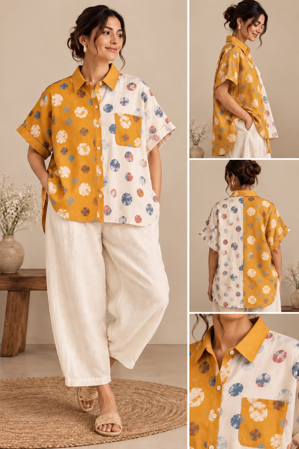 Mustard & Ivory Printed Shirt with Relaxed Pants