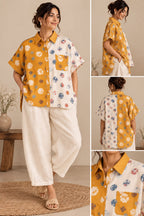Mustard & Ivory Printed Shirt with Relaxed Pants