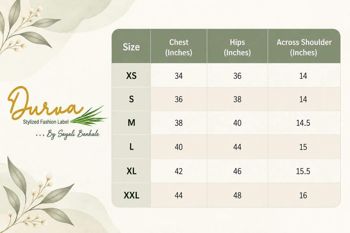 Size guide for Indigo Bloom Umbrella Dress