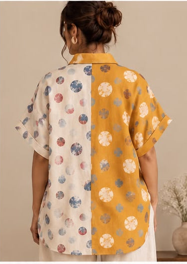 Mustard & Ivory Printed Shirt with Relaxed Pants