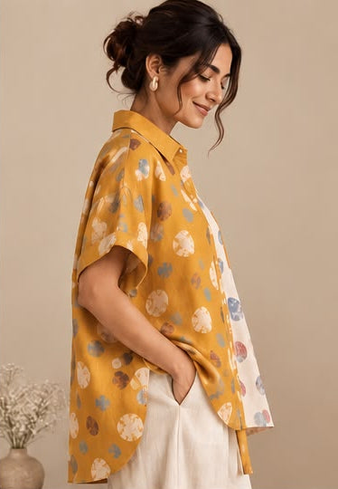 Mustard & Ivory Printed Shirt with Relaxed Pants